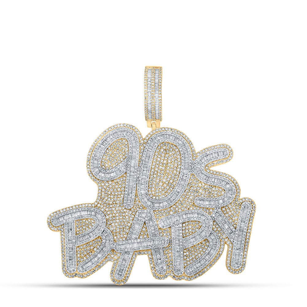 GND Men's Diamond Charm Pendant 10kt Yellow Gold Mens Baguette Diamond 90s Baby Charm Pendant 9-1/2 Cttw