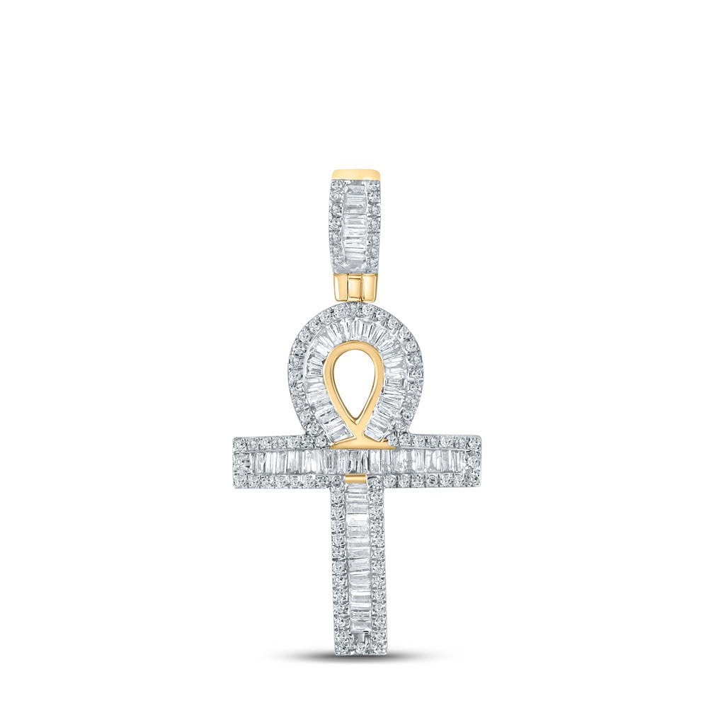 GND Men's Diamond Charm Pendant 10kt Yellow Gold Mens Baguette Diamond Ankh Charm Pendant 3/4 Cttw