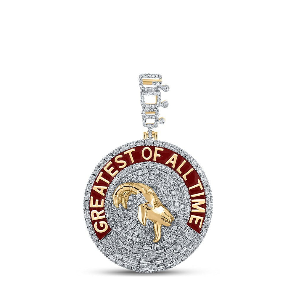 GND Men's Diamond Charm Pendant 10kt Yellow Gold Mens Baguette Diamond GOAT Charm Pendant 1-7/8 Cttw