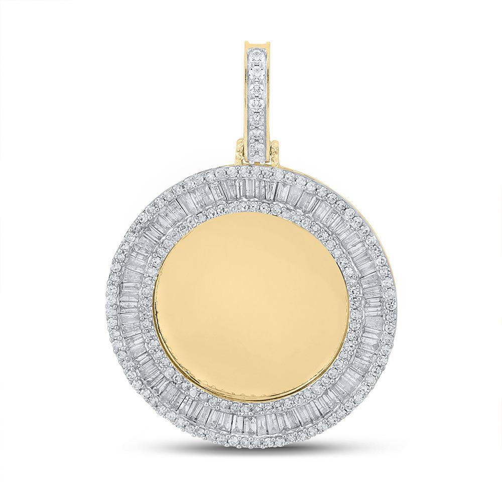 GND Men's Diamond Charm Pendant 10kt Yellow Gold Mens Baguette Diamond Mirror Memory Circle Charm Pendant 1-3/4 Cttw