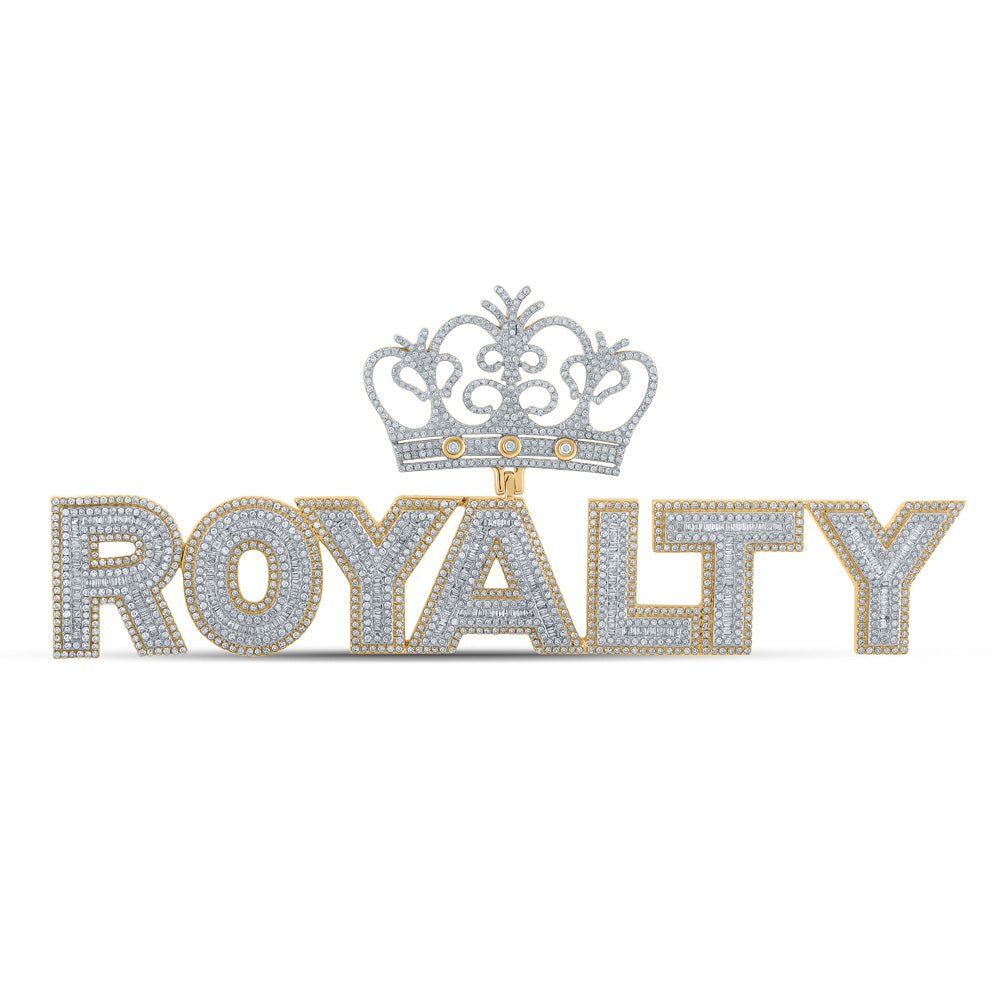 GND Men's Diamond Charm Pendant 10kt Yellow Gold Mens Baguette Diamond Royalty Crown Charm Pendant 4-5/8 Cttw