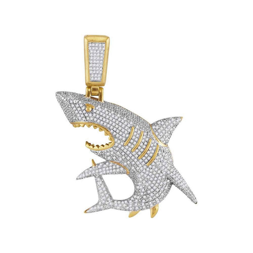 GND Men's Diamond Charm Pendant 10kt Yellow Gold Mens Diamond Shark Nautical Charm Fashion Pendant 1 & 1/2 Cttw