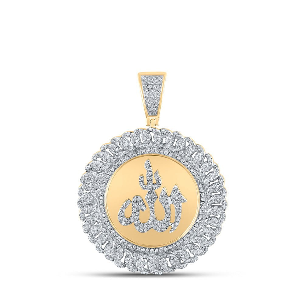 GND Men's Diamond Charm Pendant 10kt Yellow Gold Mens Round Diamond Allah Islam Charm Pendant 1-1/3 Cttw