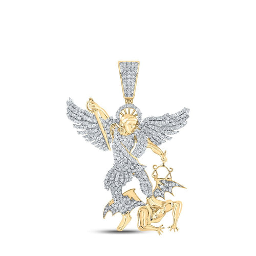 GND Men's Diamond Charm Pendant 10kt Yellow Gold Mens Round Diamond Archangel Charm Pendant 1-1/5 Cttw