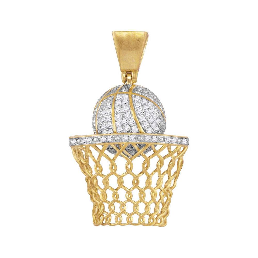 10kt Yellow Gold Mens Round Diamond Basketball Hoop Net Charm