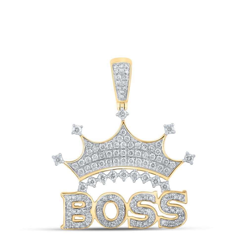 GND Men's Diamond Charm Pendant 10kt Yellow Gold Mens Round Diamond Boss Crown Charm Pendant 1 Cttw