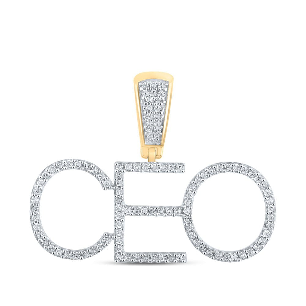 GND Men's Diamond Charm Pendant 10kt Yellow Gold Mens Round Diamond CEO Charm Pendant 1/3 Cttw