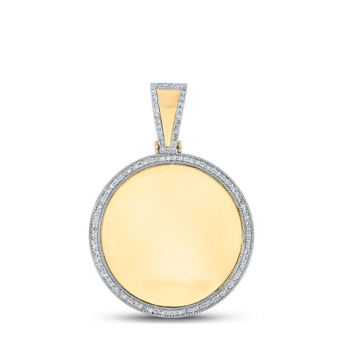 GND Men's Diamond Charm Pendant 10kt Yellow Gold Mens Round Diamond Circle Picture Memory Pendant 5/8 Cttw