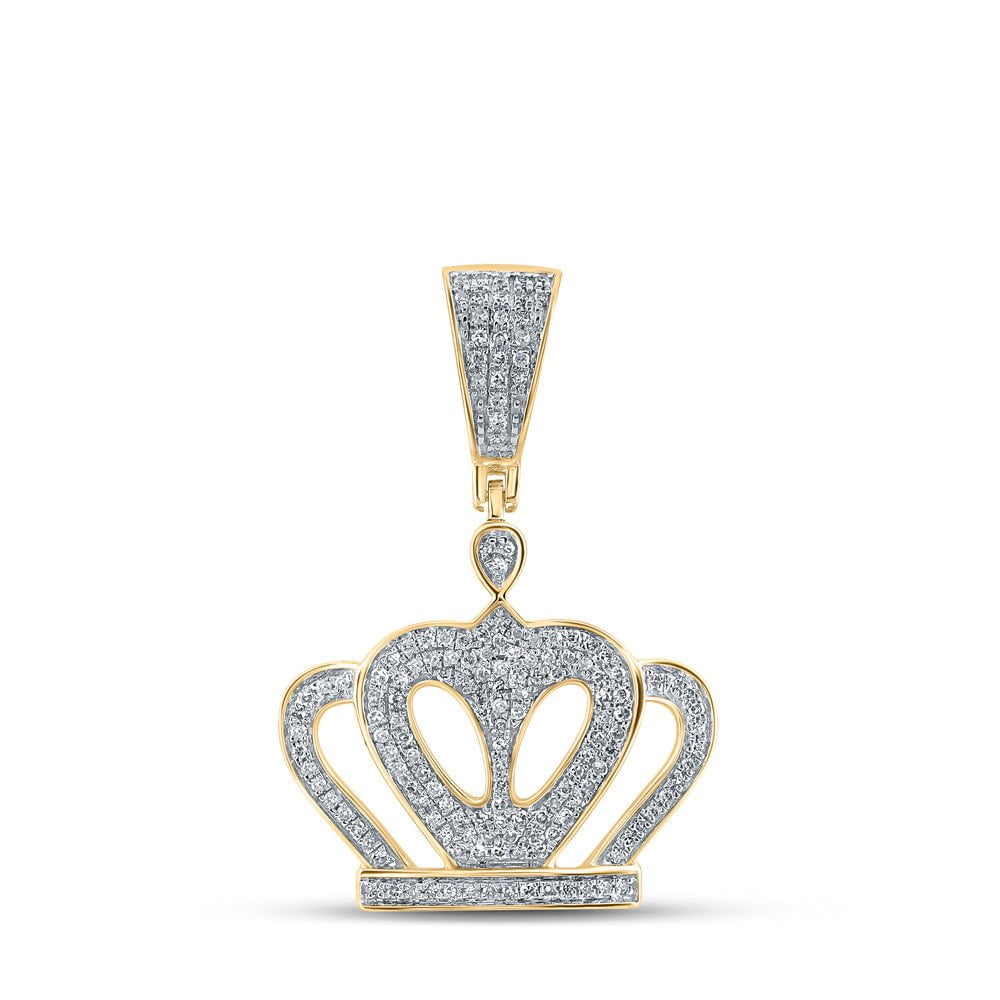 GND Men's Diamond Charm Pendant 10kt Yellow Gold Mens Round Diamond Crown Charm Pendant 1/2 Cttw