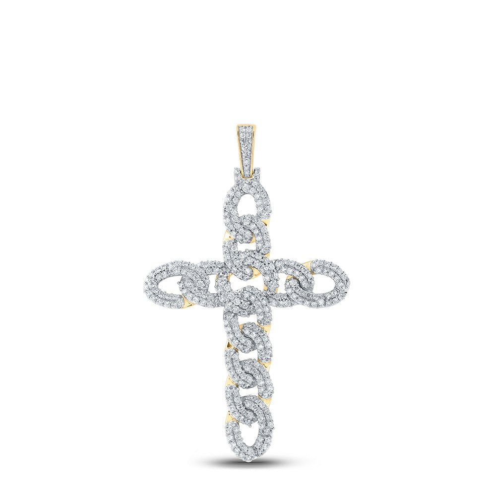 GND Men's Diamond Charm Pendant 10kt Yellow Gold Mens Round Diamond Cuban Link Cross Charm Pendant 3 Cttw