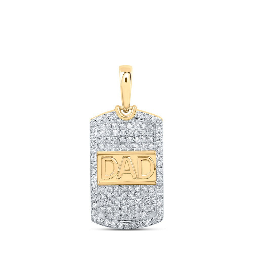 GND Men's Diamond Charm Pendant 10kt Yellow Gold Mens Round Diamond Dad Charm Pendant 1/3 Cttw