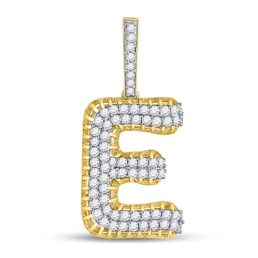 GND Men's Diamond Charm Pendant 10kt Yellow Gold Mens Round Diamond E Letter Charm Pendant 1-3/8 Cttw