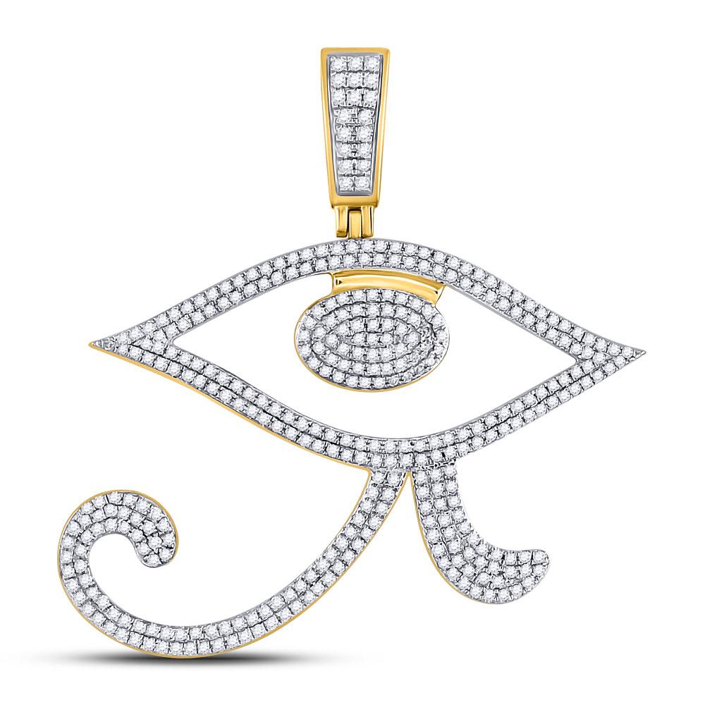GND Men's Diamond Charm Pendant 10kt Yellow Gold Mens Round Diamond Eye of Ra Egyptian Charm Pendant 1 Cttw
