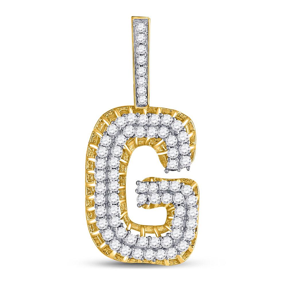 GND Men's Diamond Charm Pendant 10kt Yellow Gold Mens Round Diamond "G" Charm Pendant 1-3/8 Cttw