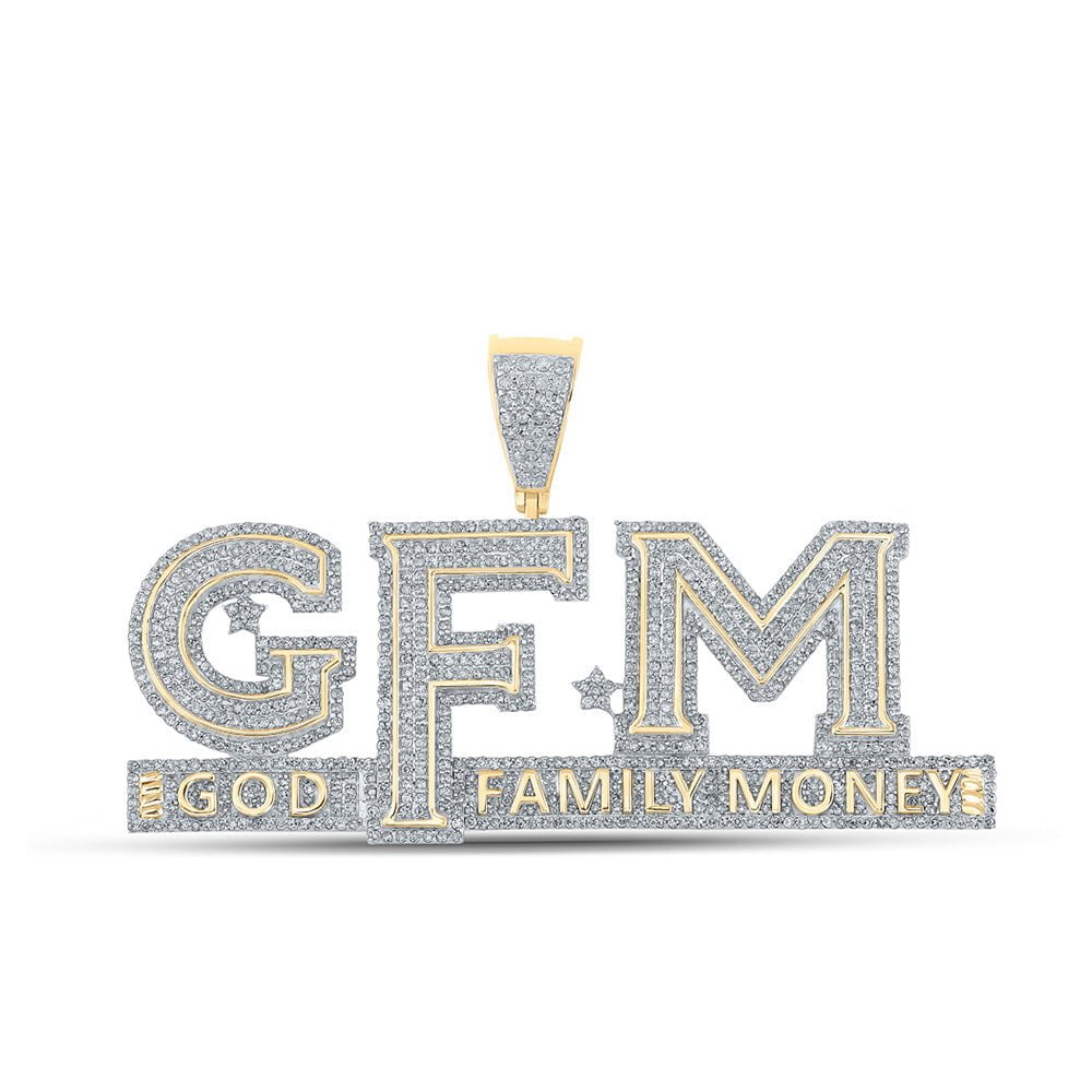 GND Men's Diamond Charm Pendant 10kt Yellow Gold Mens Round Diamond God Family Money GFM Charm Pendant 3 Cttw