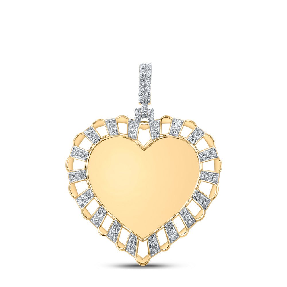 GND Men's Diamond Charm Pendant 10kt Yellow Gold Mens Round Diamond Heart Charm Pendant 7/8 Cttw