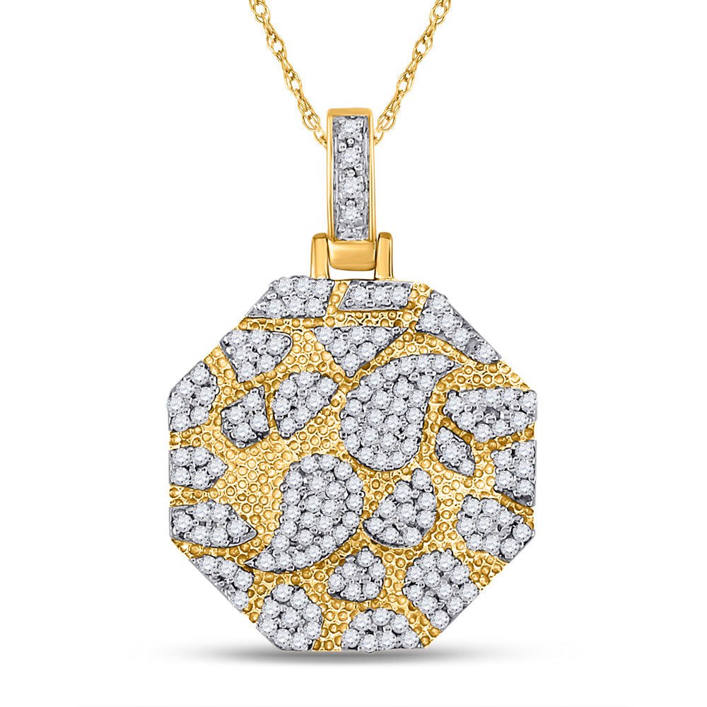 GND Men's Diamond Charm Pendant 10kt Yellow Gold Mens Round Diamond Hexagon Charm Pendant 1/2 Cttw