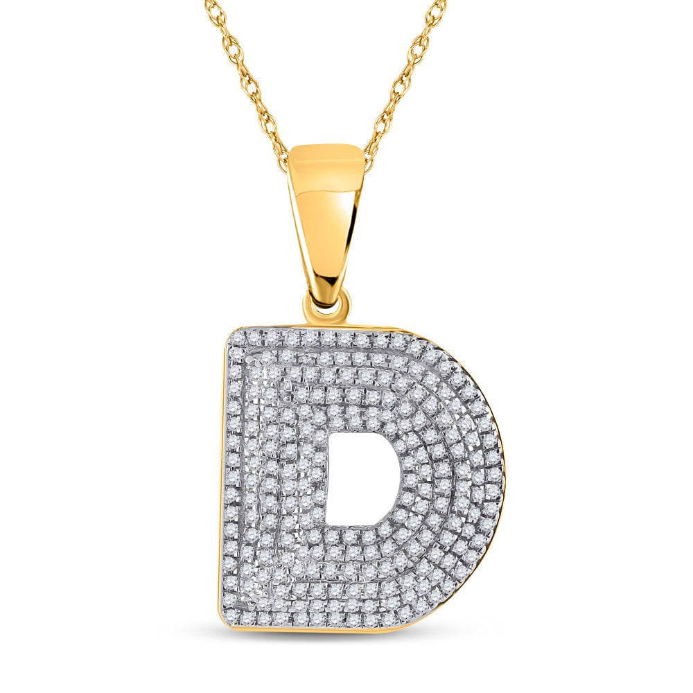 GND Men's Diamond Charm Pendant 10kt Yellow Gold Mens Round Diamond Initial D Letter Charm Pendant 5/8 Cttw