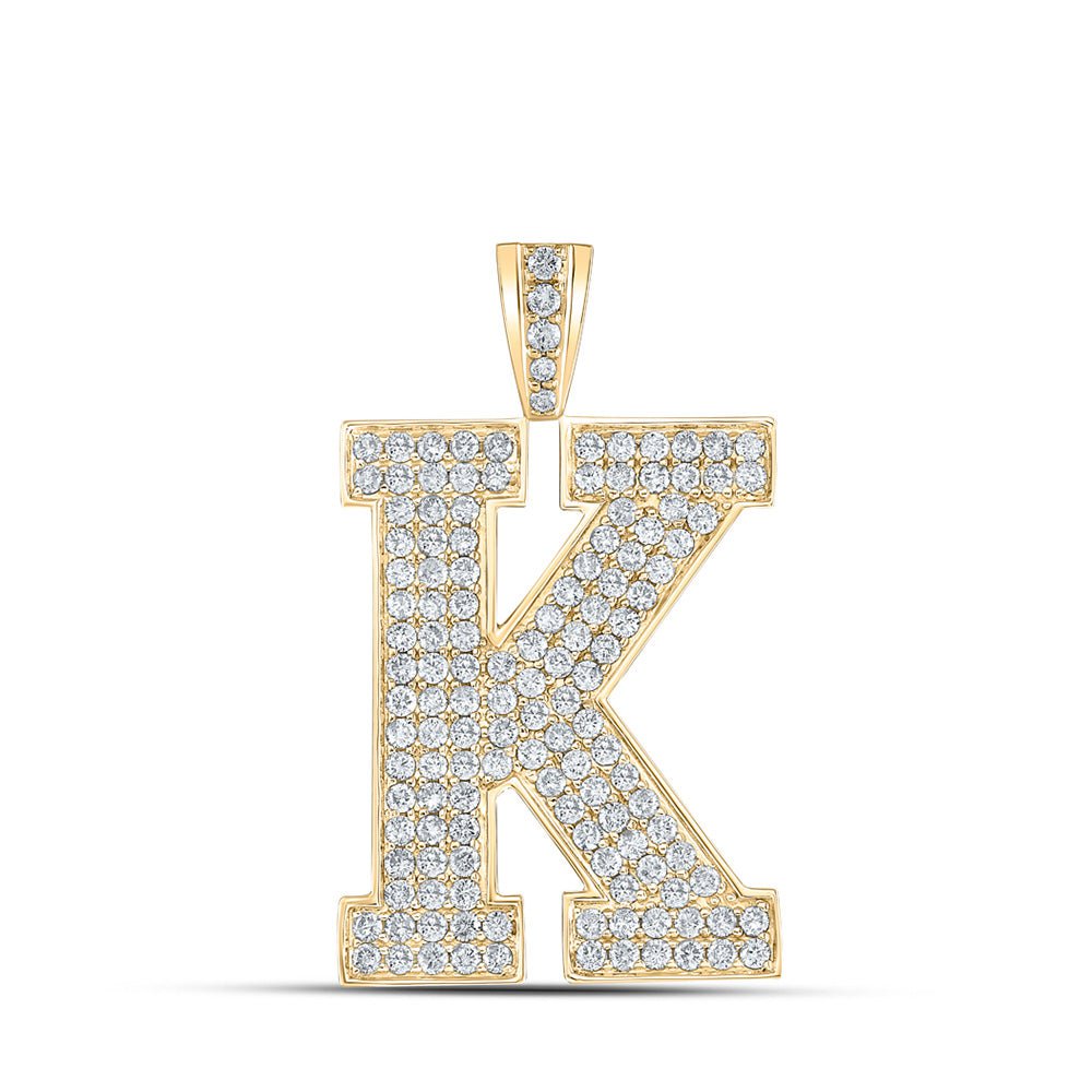 GND Men's Diamond Charm Pendant 10kt Yellow Gold Mens Round Diamond K Initial Letter Charm Pendant 2-1/4 Cttw