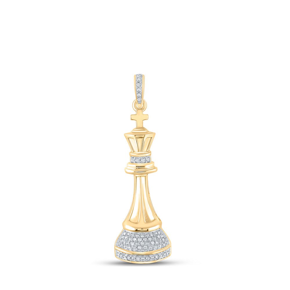 GND Men's Diamond Charm Pendant 10kt Yellow Gold Mens Round Diamond King Chess Piece Charm Pendant 1/10 Cttw