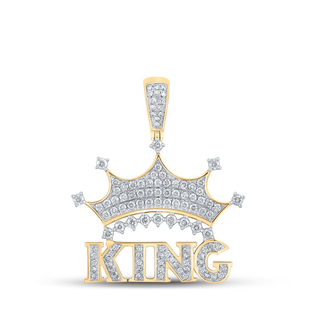 GND Men's Diamond Charm Pendant 10kt Yellow Gold Mens Round Diamond King Crown Charm Pendant 7/8 Cttw