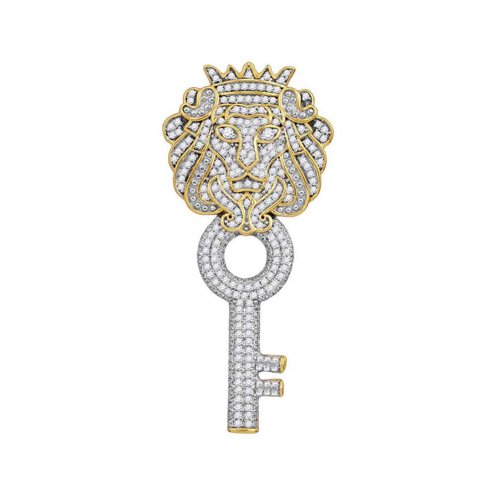 GND Men's Diamond Charm Pendant 10kt Yellow Gold Mens Round Diamond King Lion Key Charm Pendant 7/8 Cttw