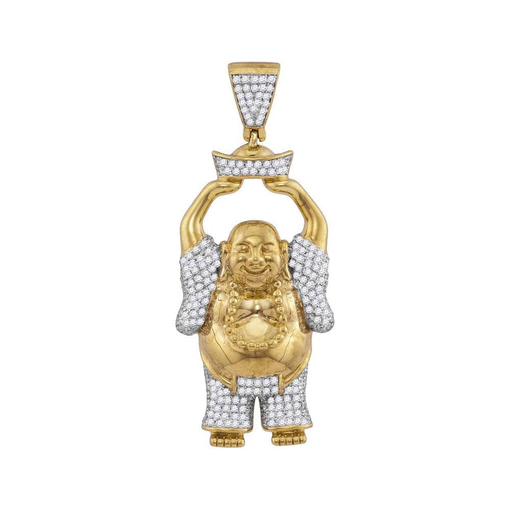 GND Men's Diamond Charm Pendant 10kt Yellow Gold Mens Round Diamond Laughing Buddha Hotei Charm Pendant 1 Cttw