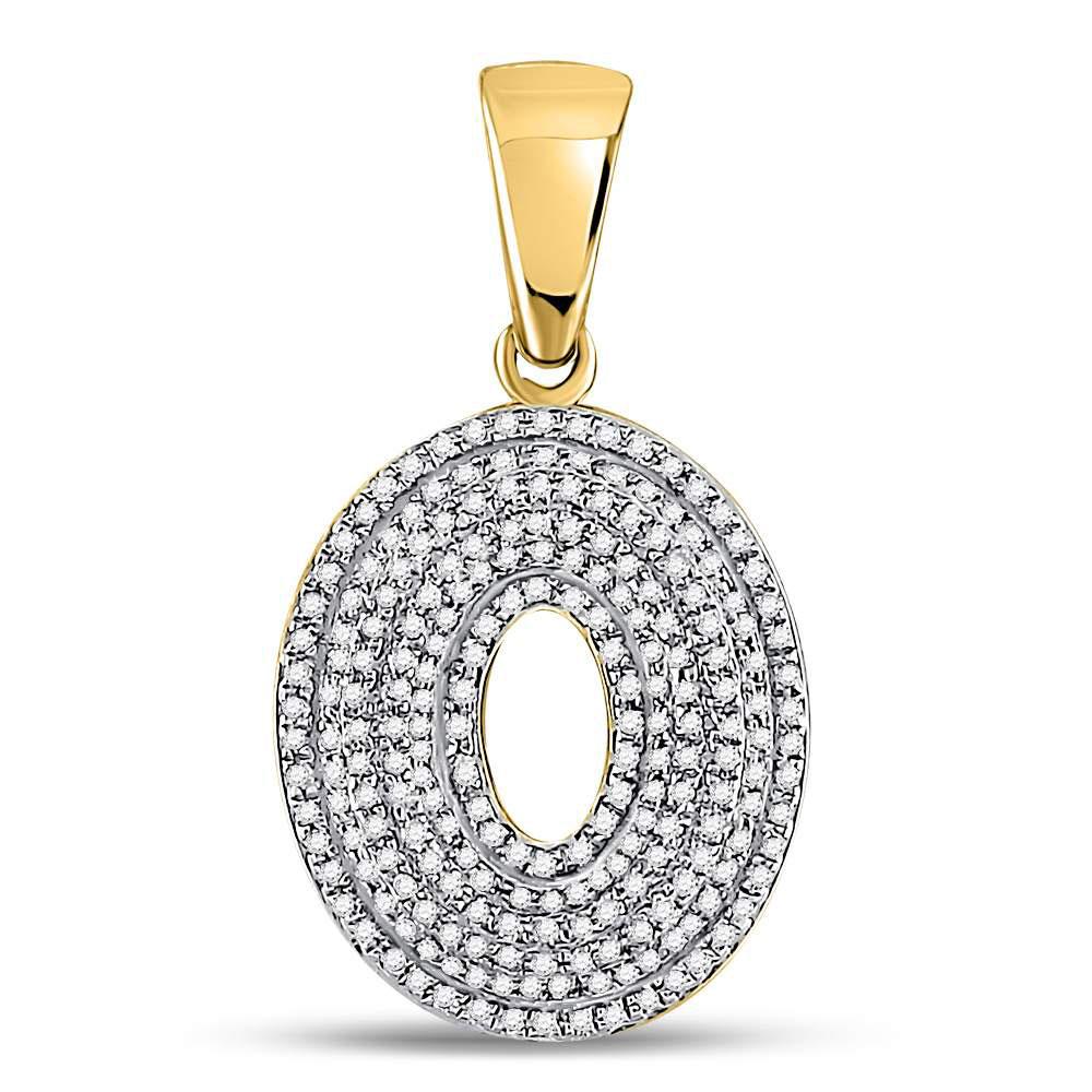 GND Men's Diamond Charm Pendant 10kt Yellow Gold Mens Round Diamond Letter O Bubble Initial Charm Pendant 5/8 Cttw