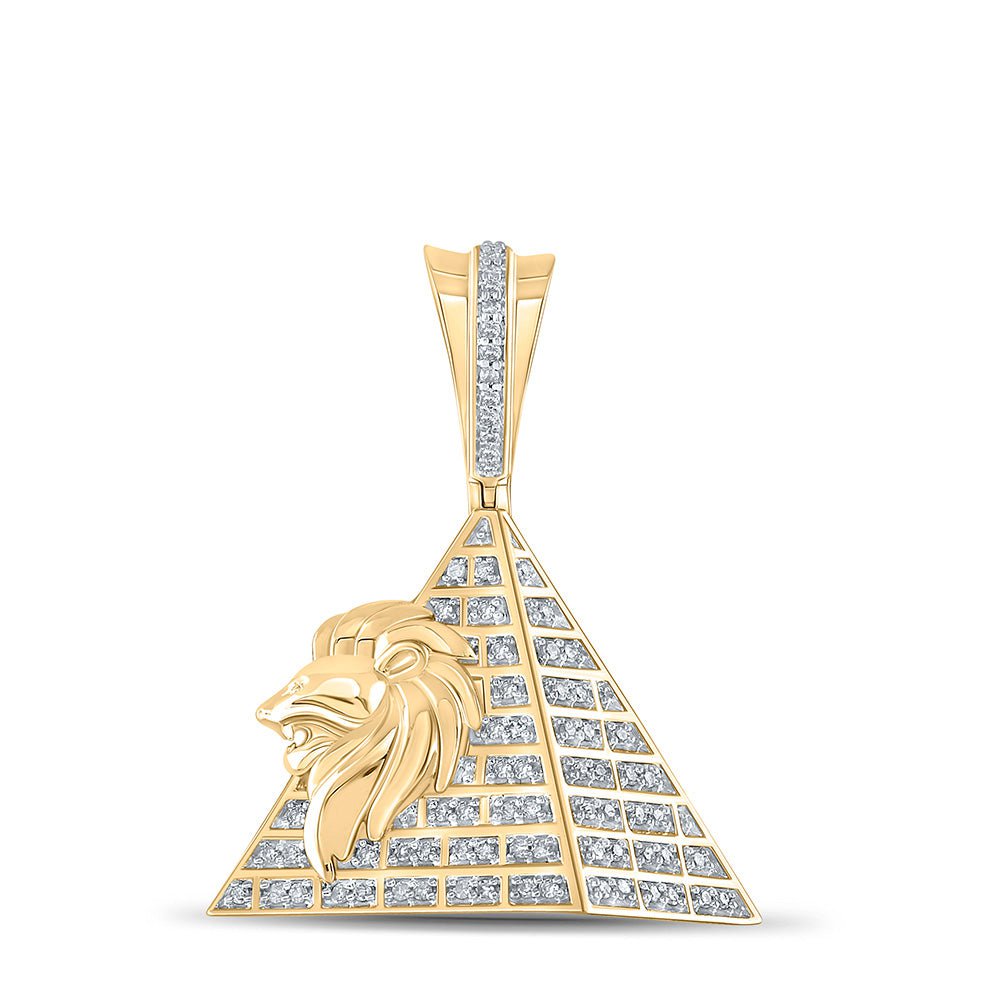 GND Men's Diamond Charm Pendant 10kt Yellow Gold Mens Round Diamond Lion Pyramid Charm Pendant 1/4 Cttw