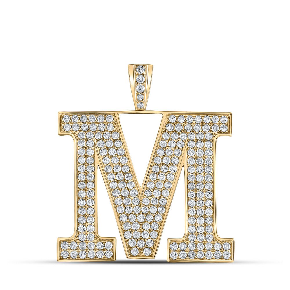 GND Men's Diamond Charm Pendant 10kt Yellow Gold Mens Round Diamond M Initial Letter Charm Pendant 3-3/8 Cttw