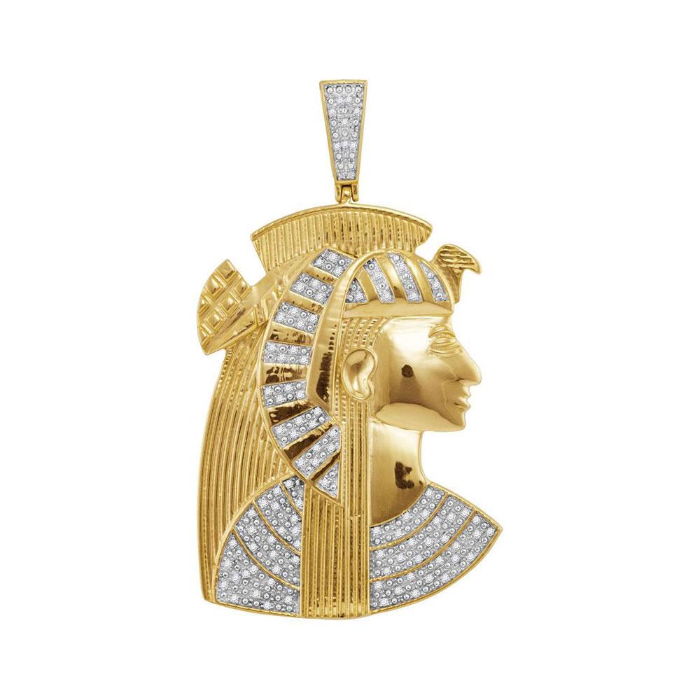 GND Men's Diamond Charm Pendant 10kt Yellow Gold Mens Round Diamond Pharaoh Charm Pendant 3/8 Cttw