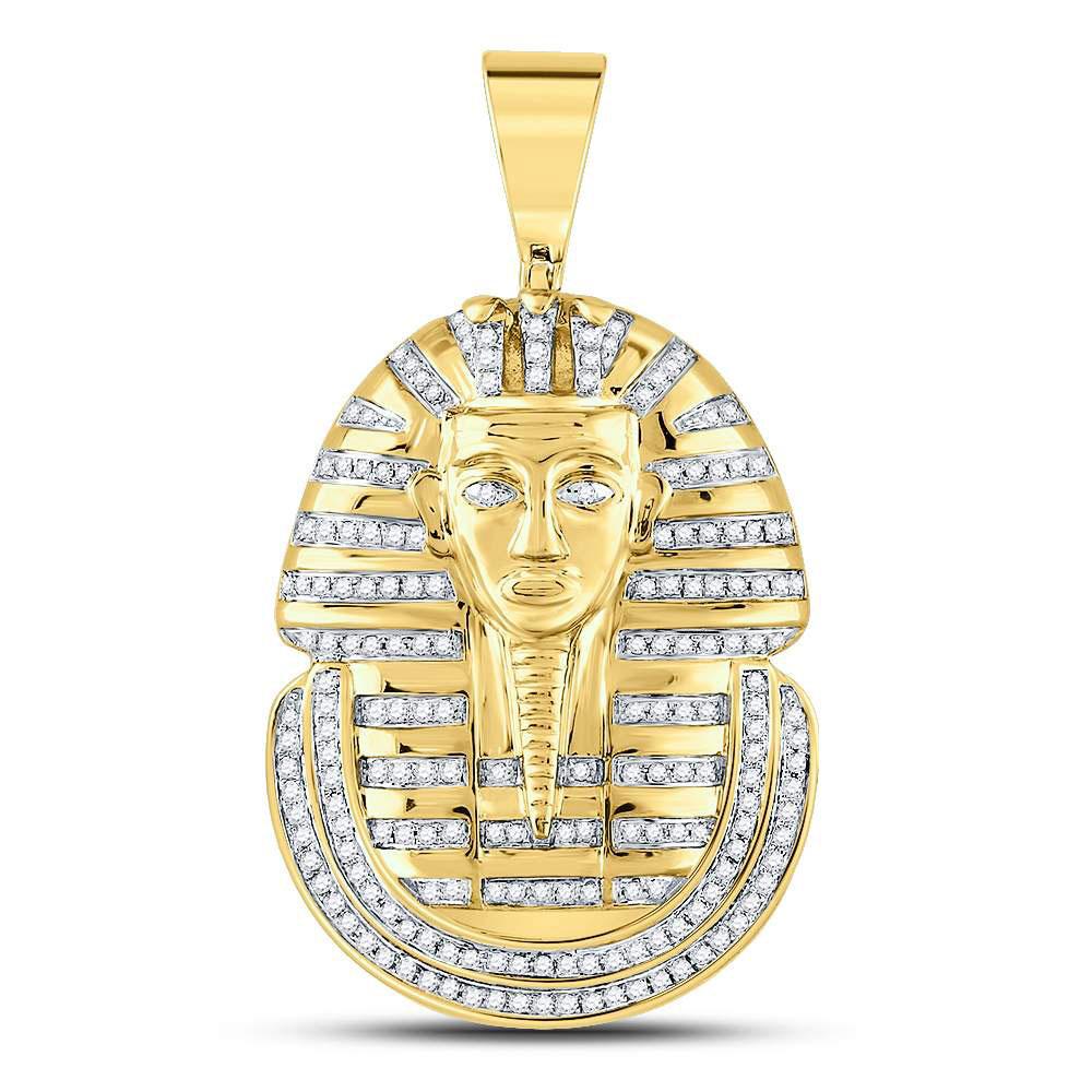 GND Men's Diamond Charm Pendant 10kt Yellow Gold Mens Round Diamond Pharaoh Face Charm Pendant 5/8 Cttw