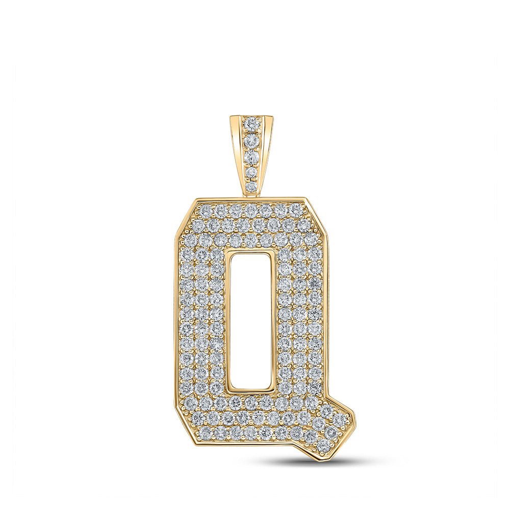 GND Men's Diamond Charm Pendant 10kt Yellow Gold Mens Round Diamond Q Initial Letter Charm Pendant 2 Cttw