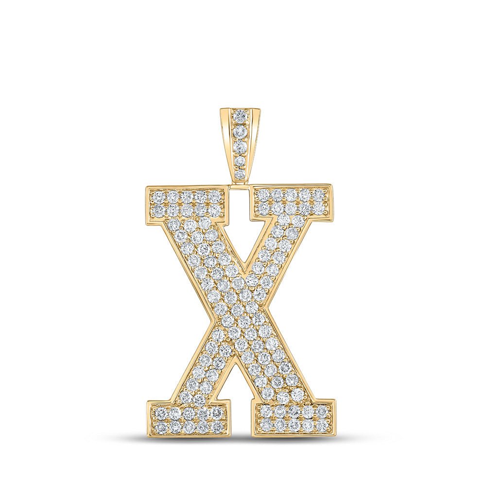 GND Men's Diamond Charm Pendant 10kt Yellow Gold Mens Round Diamond X Initial Letter Charm Pendant 1-7/8 Cttw