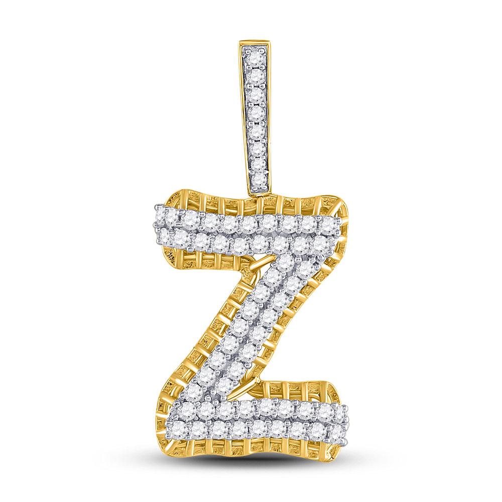 GND Men's Diamond Charm Pendant 10kt Yellow Gold Mens Round Diamond Z Letter Charm Pendant 1-1/5 Cttw