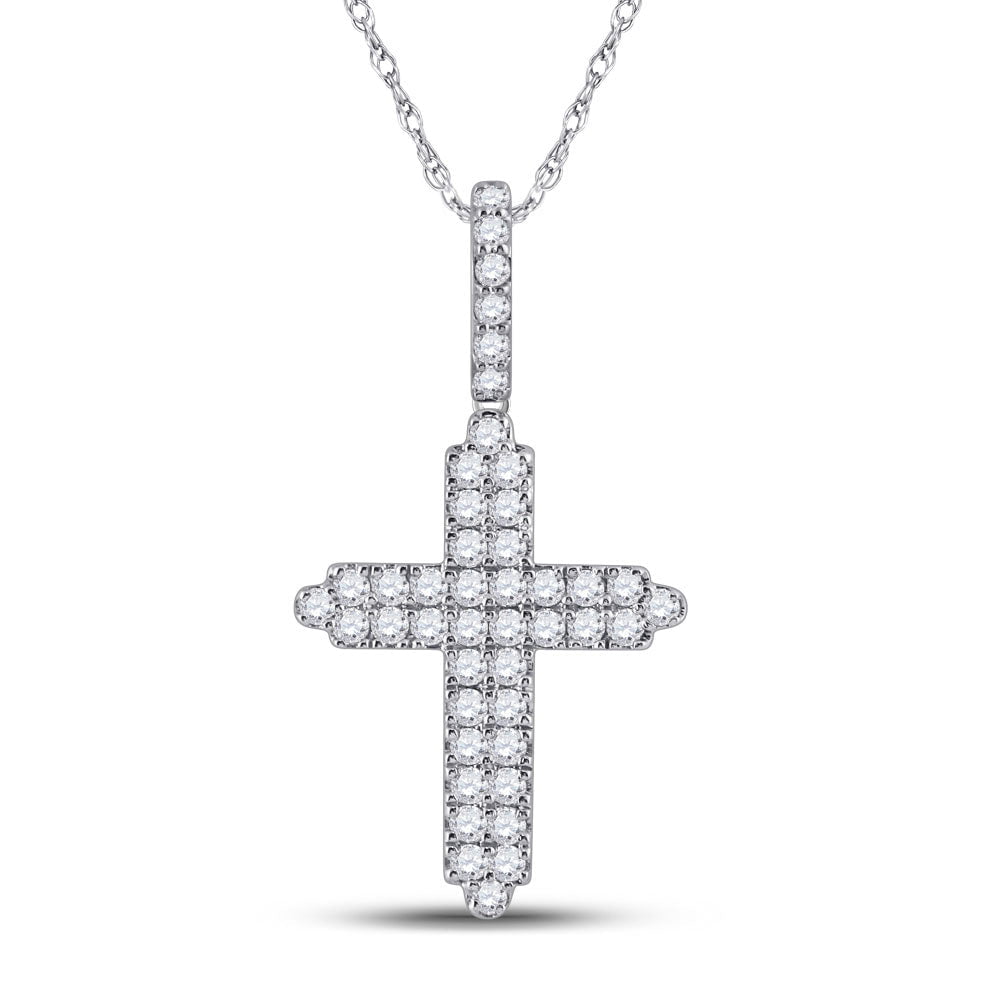 GND Men's Diamond Charm Pendant 14kt White Gold Mens Round Diamond Cross Charm Pendant 3/4 Cttw