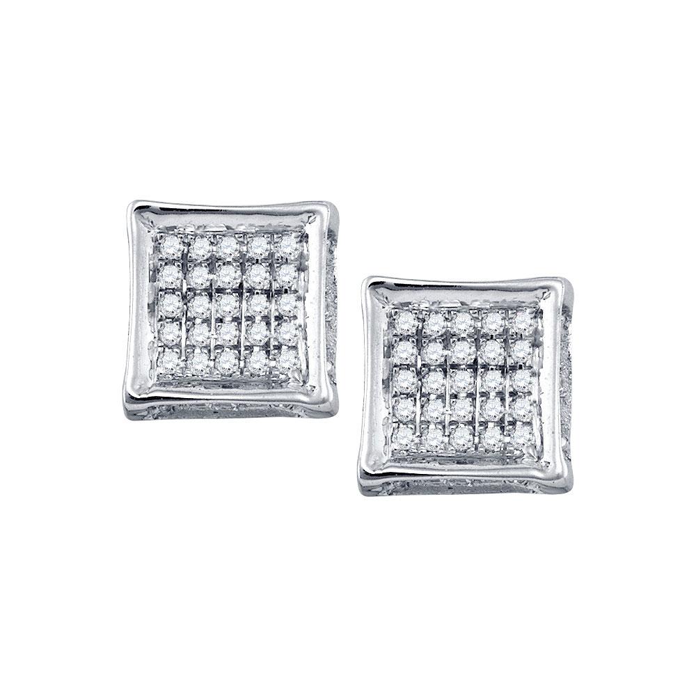 GND Men's Diamond Earrings 10kt White Gold Mens Round Diamond Square Earrings 1/8 Cttw