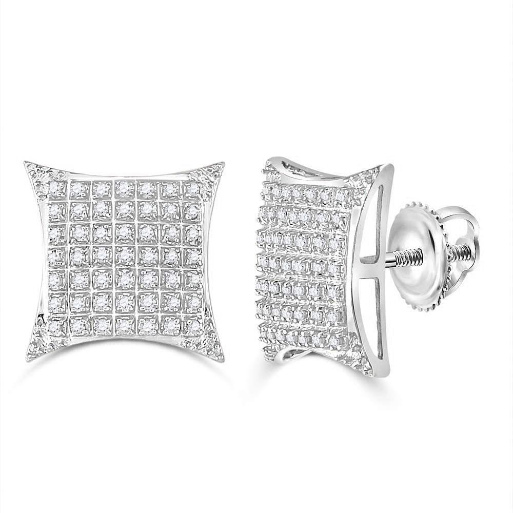 GND Men's Diamond Earrings 10kt White Gold Mens Round Diamond Square Kite Cluster Stud Earrings 1/3 Cttw