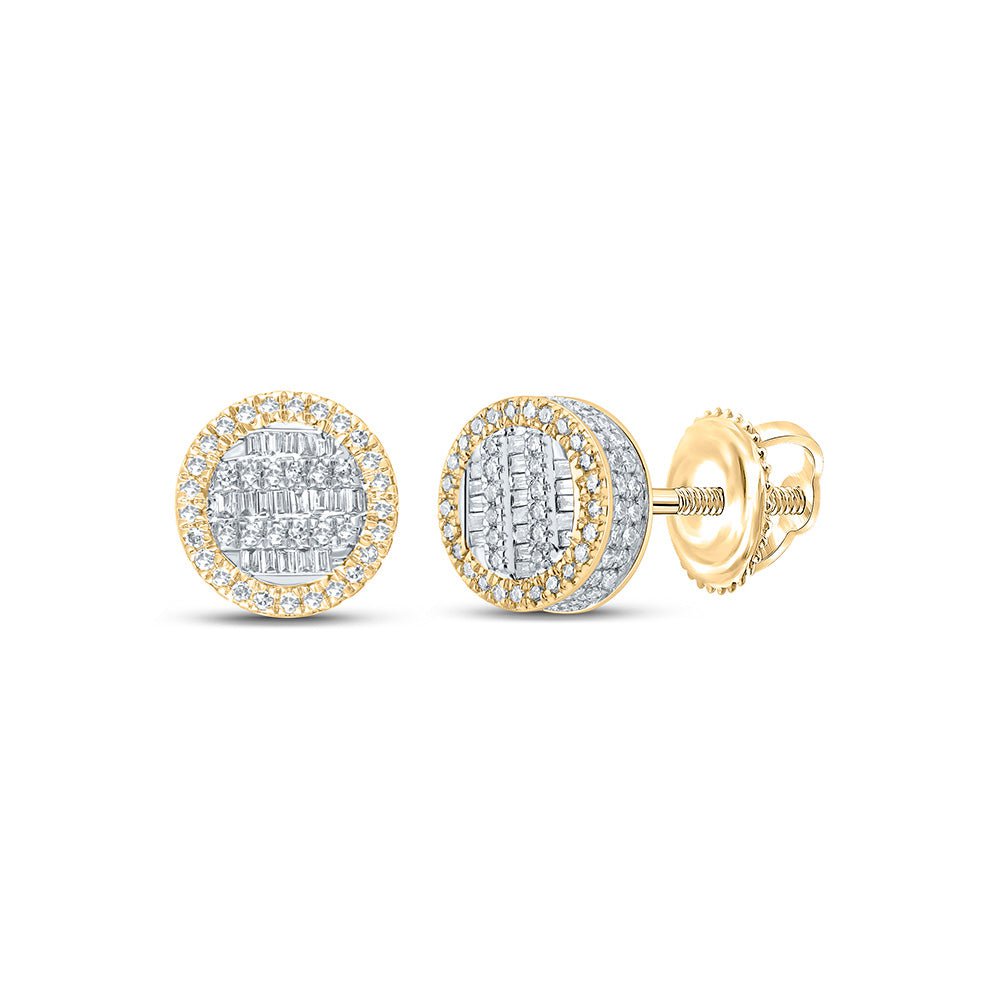 GND Men's Diamond Earrings 10kt Yellow Gold Mens Baguette Diamond Circle Earrings 5/8 Cttw