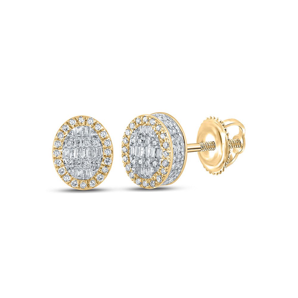 GND Men's Diamond Earrings 10kt Yellow Gold Mens Baguette Diamond Oval Earrings 1/2 Cttw