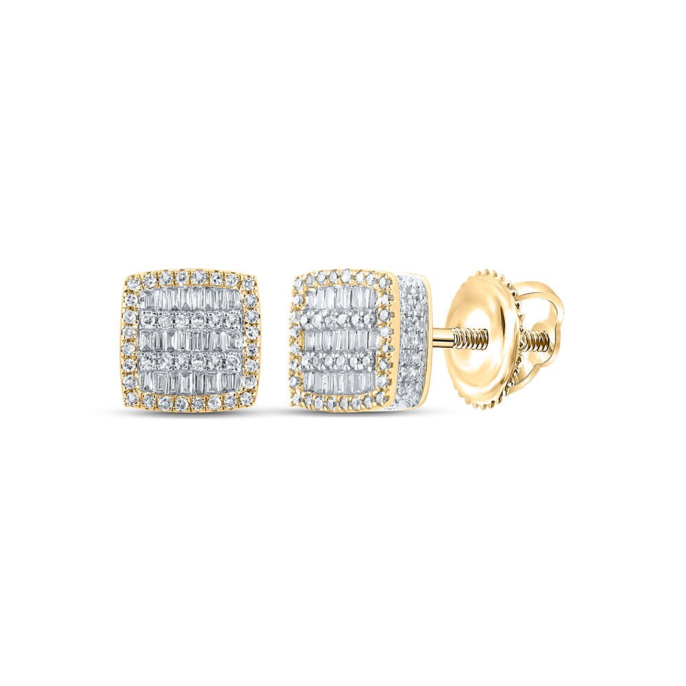 GND Men's Diamond Earrings 10kt Yellow Gold Mens Baguette Diamond Square Earrings 3/4 Cttw