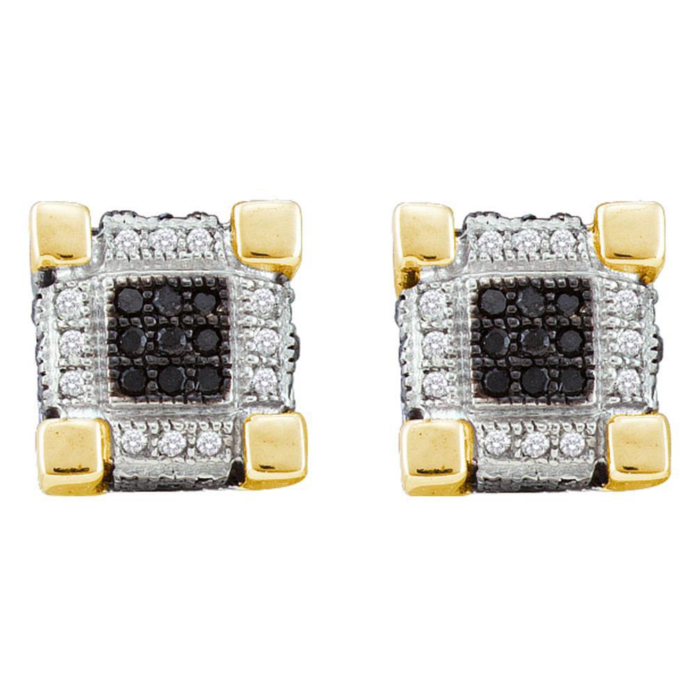GND Men's Diamond Earrings 10kt Yellow Gold Mens Round Black Color Enhanced Diamond Square Earrings 1/3 Cttw