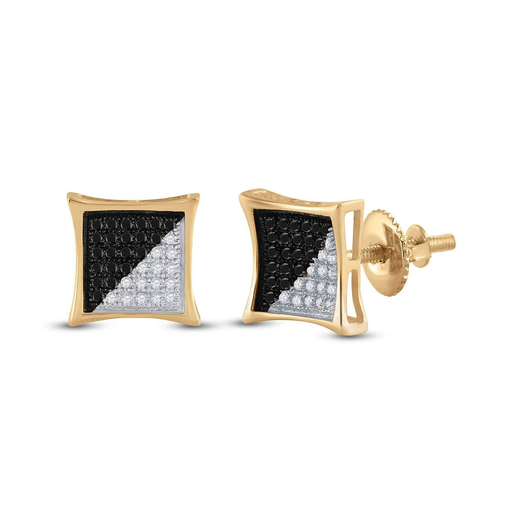 GND Men's Diamond Earrings 10kt Yellow Gold Mens Round Black Color Enhanced Diamond Square Earrings 1/4 Cttw