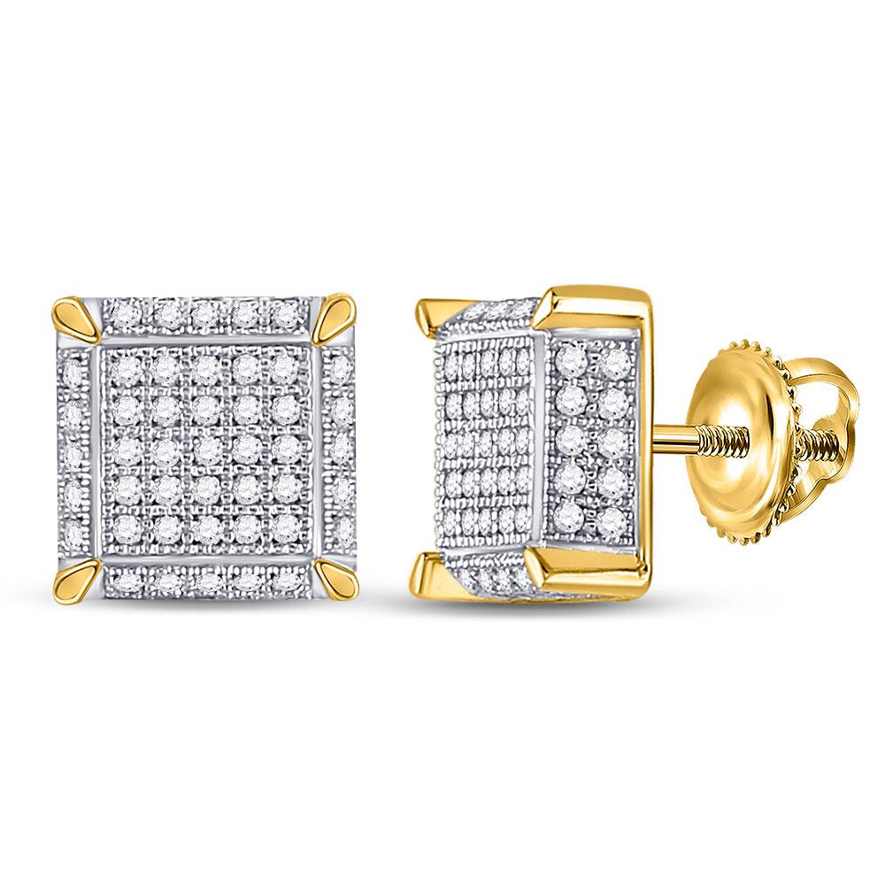 GND Men's Diamond Earrings 10kt Yellow Gold Mens Round Diamond 3D Square Cluster Earrings 1/2 Cttw