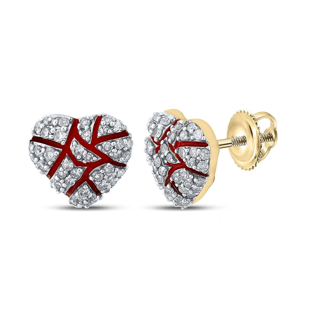 GND Men's Diamond Earrings 10kt Yellow Gold Mens Round Diamond Broken Heart Cluster Earrings 1/2 Cttw