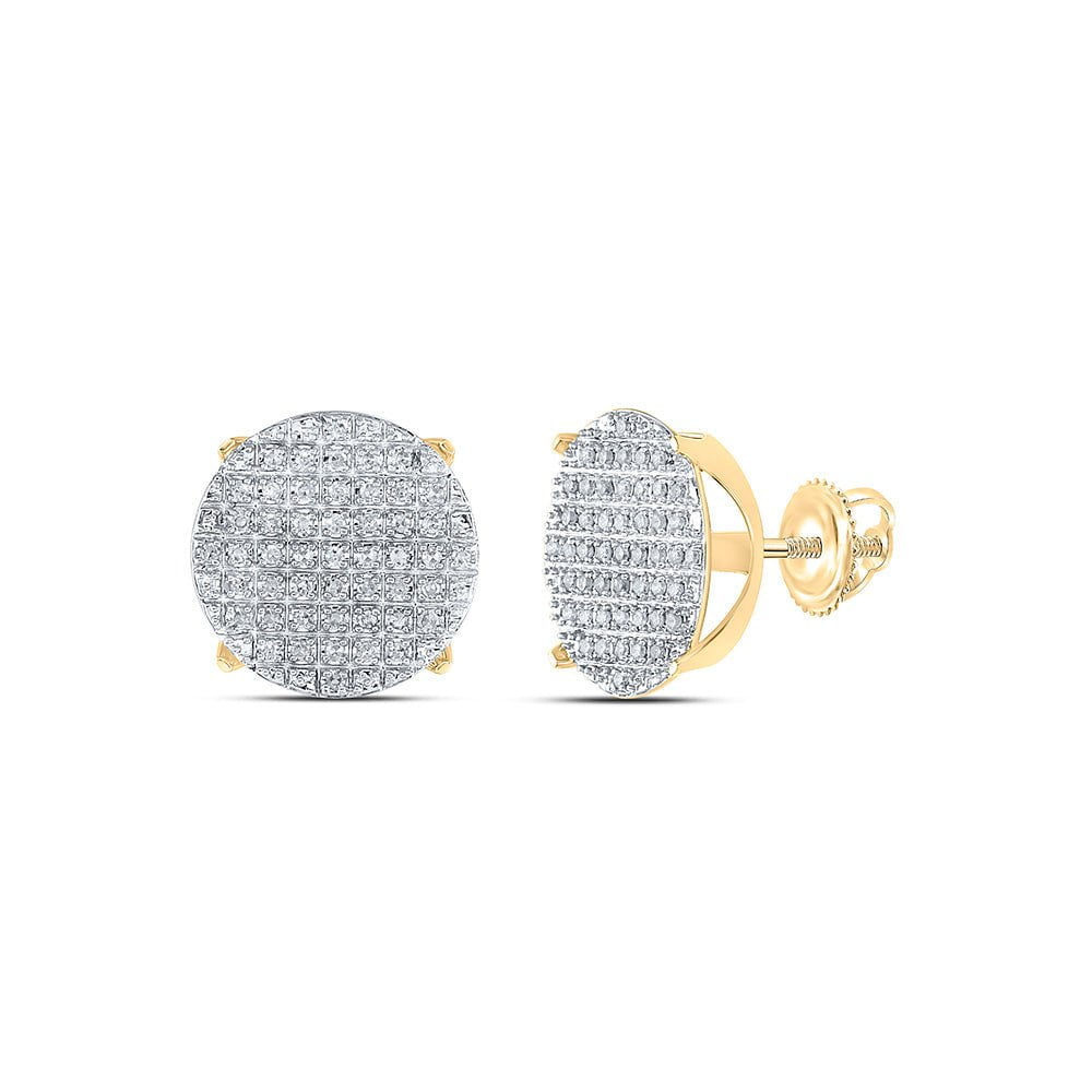 GND Men's Diamond Earrings 10kt Yellow Gold Mens Round Diamond Circle Cluster Earrings 1/3 Cttw