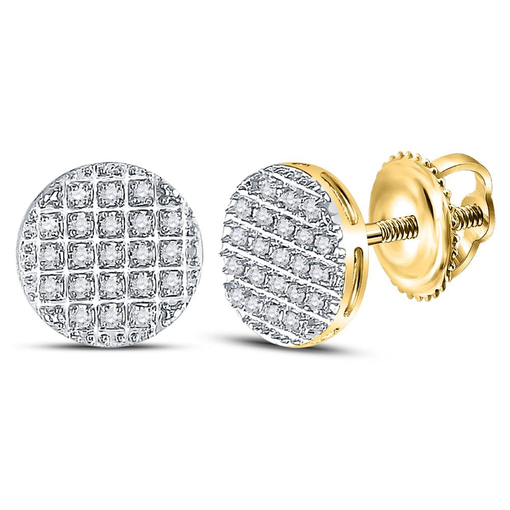 GND Men's Diamond Earrings 10kt Yellow Gold Mens Round Diamond Circle Cluster Earrings 1/6 Cttw