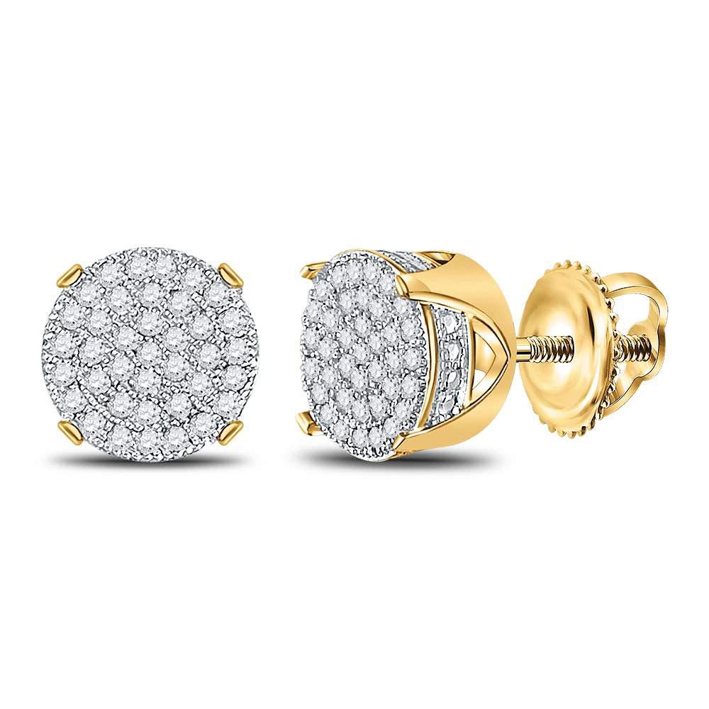GND Men's Diamond Earrings 10kt Yellow Gold Mens Round Diamond Circle Cluster Stud Earrings 1/4 Cttw
