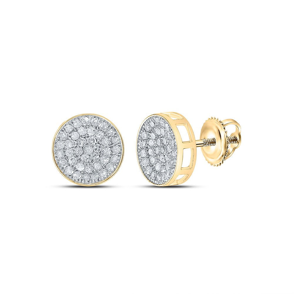 GND Men's Diamond Earrings 10kt Yellow Gold Mens Round Diamond Circle Disk Cluster Earrings 1/2 Cttw
