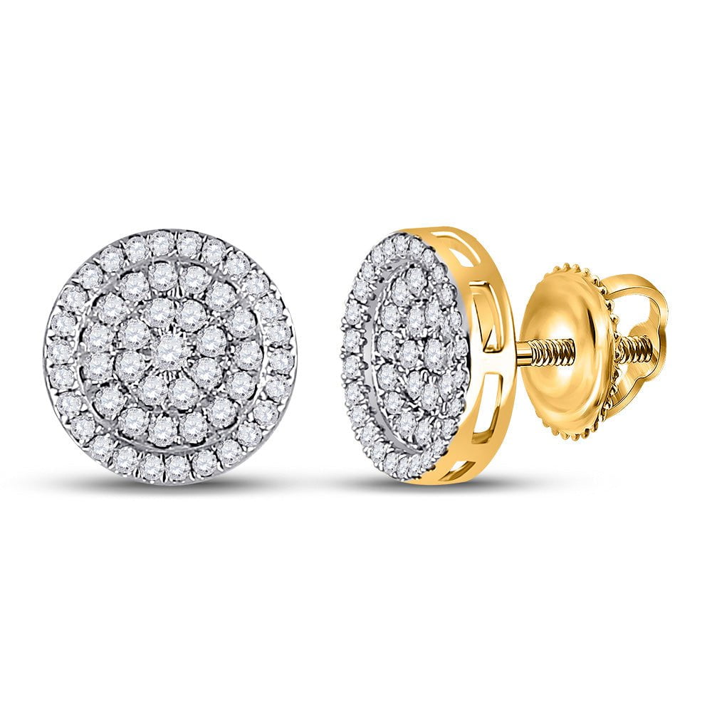 GND Men's Diamond Earrings 10kt Yellow Gold Mens Round Diamond Circle Earrings 1/2 Cttw